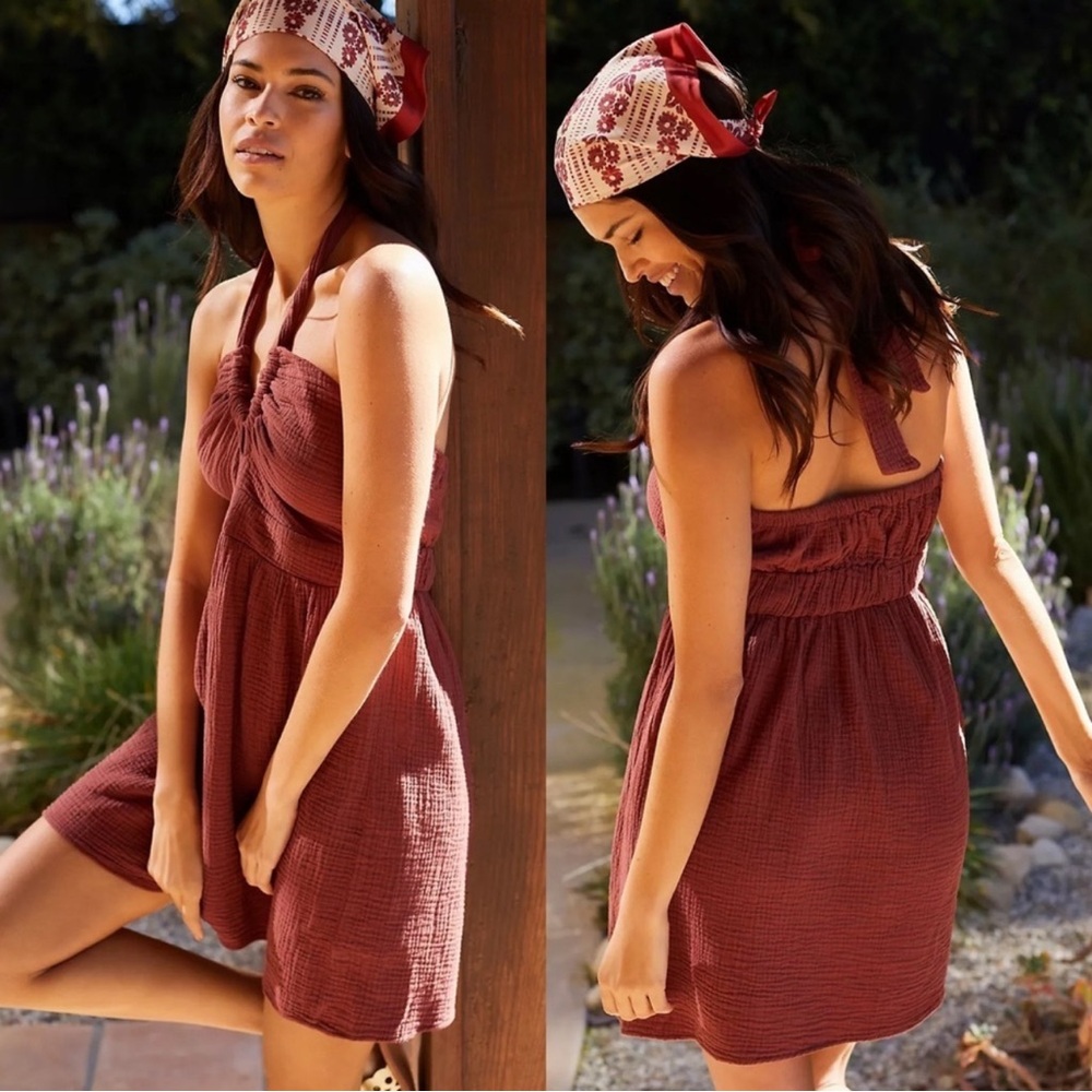 Anthropologie Rust Halter Dress